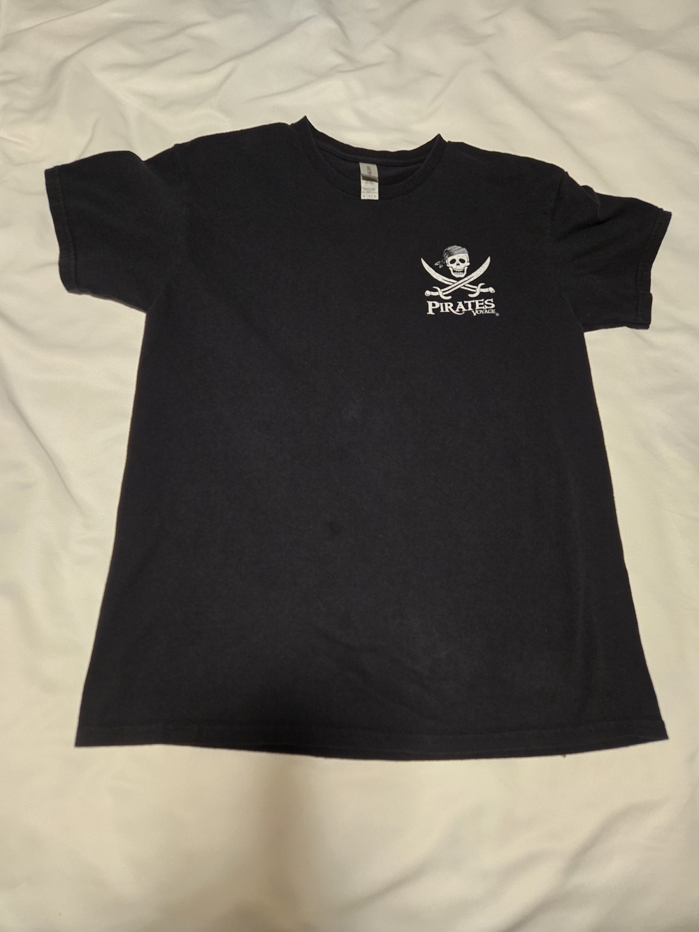 Gildan Black Tee with White Pirate Skull Graphic